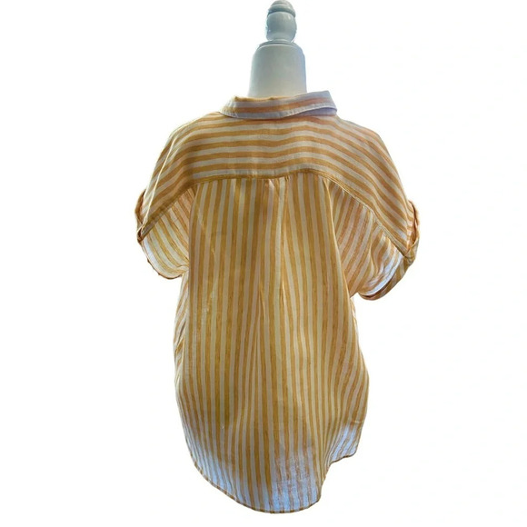 Faherty Avery Yellow Striped 100% Linen Short Sleeve Button Down Shirt Size XL - Picture 3 of 8